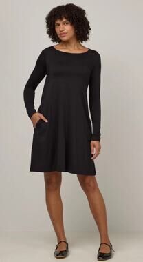 Wool& Rowena Swing Dress Long Sleeve Merino Wool Black Med Active Casual
